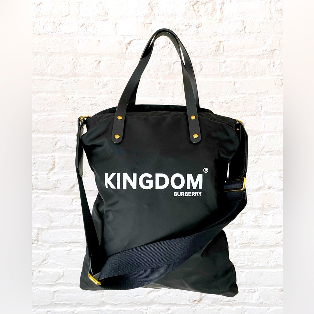 BURBERRY Black Nylon Kingdom Print Tote Bag.